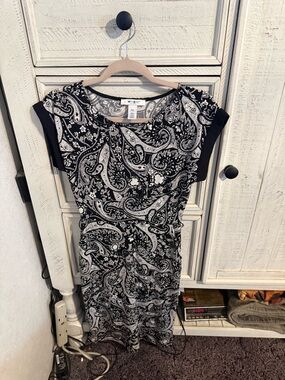 White House Black Market Black & White Paisley Midi Dress